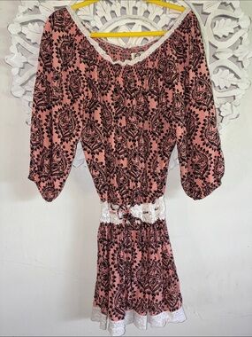 Free People Pink Paisley Off-Shoulder Smocked Waist Dress